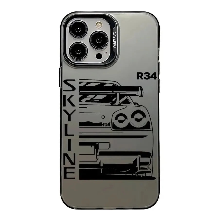 JDM Dream Car Cool Phone Case for iPhone 16 15 14 Plus 16E 13 12 11 Pro MAX Plating Matte Hard Phone Back Cover