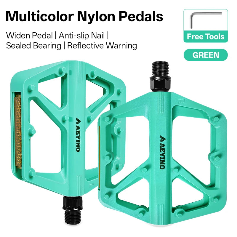 AEYINO Bicycle Pedals MTB Bike Pedal Foot Plat Nylon Anti-slip 9''16 Standard Pedals Widen Classic Pedal Reflector Bicycle Parts