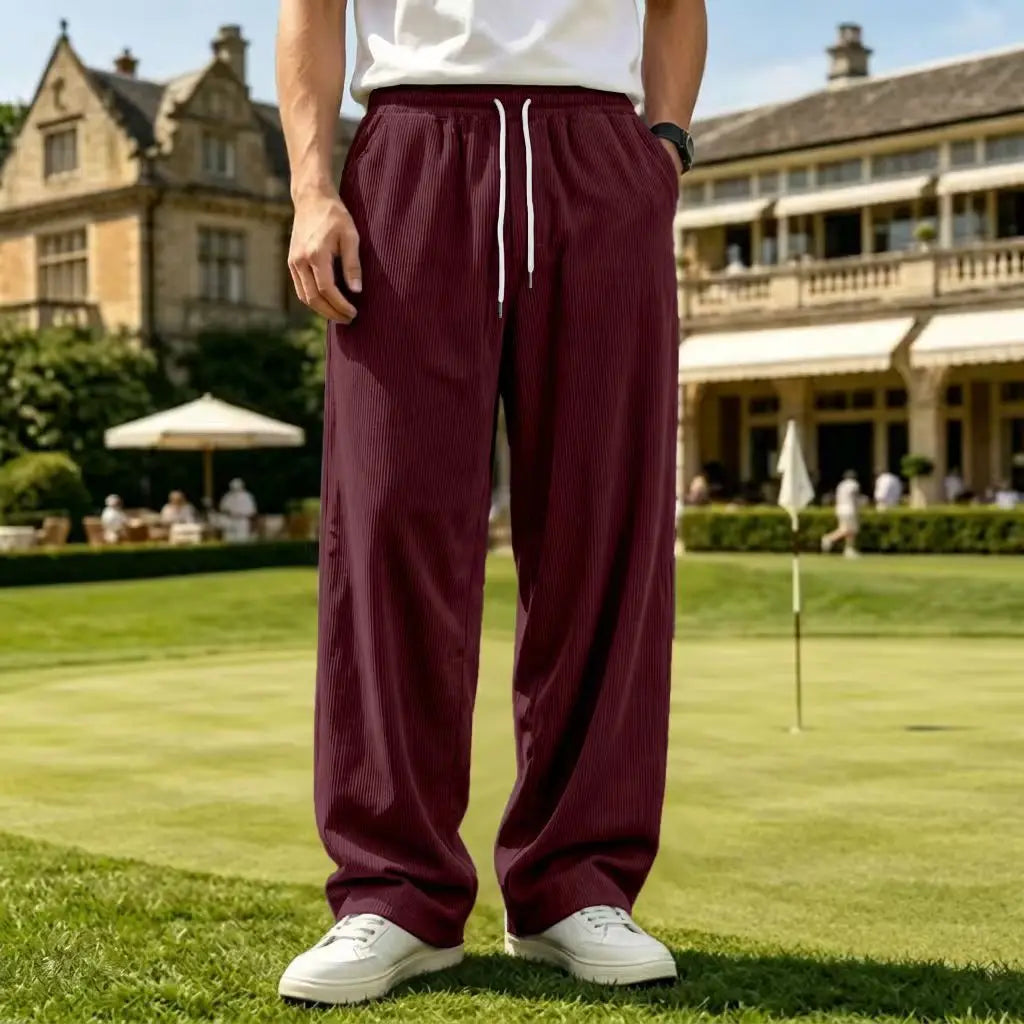 Spring and Autumn Men's Corduroy Casual Pants - Fashionable Street-Like Loose Straight Elastic Waistband Drawstring Sport Pants
