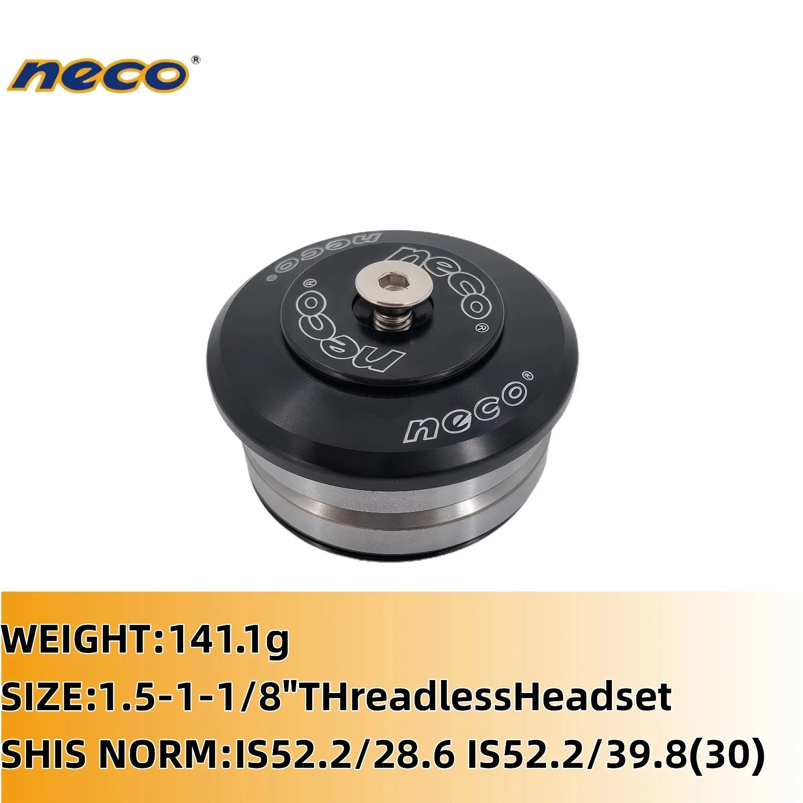 Neco Bike Headset Bicycle Integrated Threadless Headset 1.5" To 1-1/8" Reduced Fork Tube 52/28.6/30/39.8mm for MTB XCM DH Road