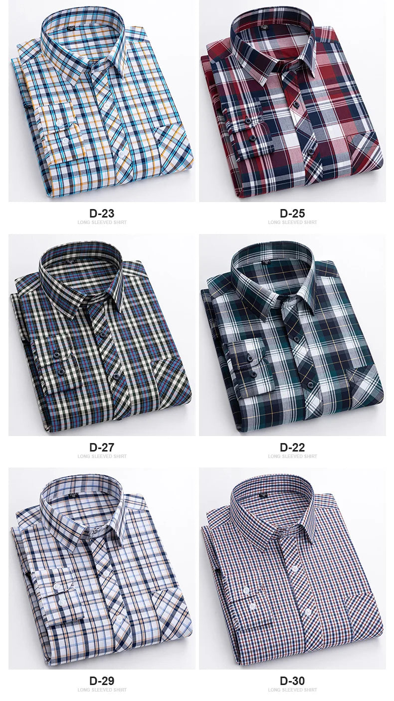 New Cotton Plaid Casual Shirts For Men Long Sleeve Fashion Print Checked Regular Fit Mens Plaid Shirts Dress Daily Clothing Soft