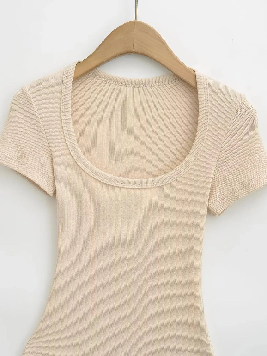 Women Short Sleeve Square Collar Bodysuits Summer Rib Knitted Elastic Slim Top Jumpsuits Solid Color