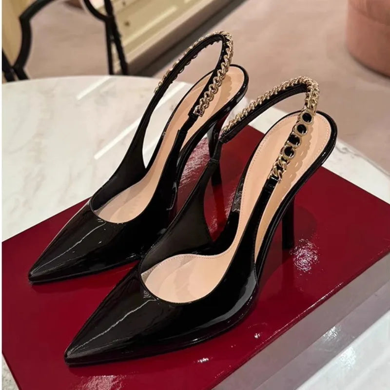 Patent Leather Women's Elegant High Heels Luxury Brand Women Pumps 2026 Trend Pointed Toe Sexy Party Slingback Woman Heel Shoes