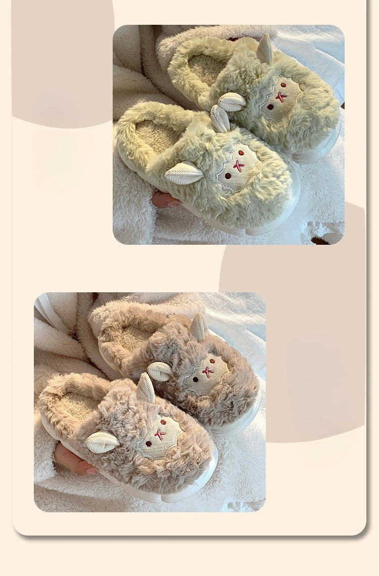 Home Fuzzy Slipper Women Sheep Fluffy Winter Warm Fur Plush Indoor Lazy Female Thermal Furry House Shoe Flat Flip Flop Ladies