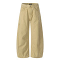 Pocket Embroidery Banana Jeans Mens Solid Color Washed Distressed Retro Casual Baggy Wide Leg Denim Trousers Man