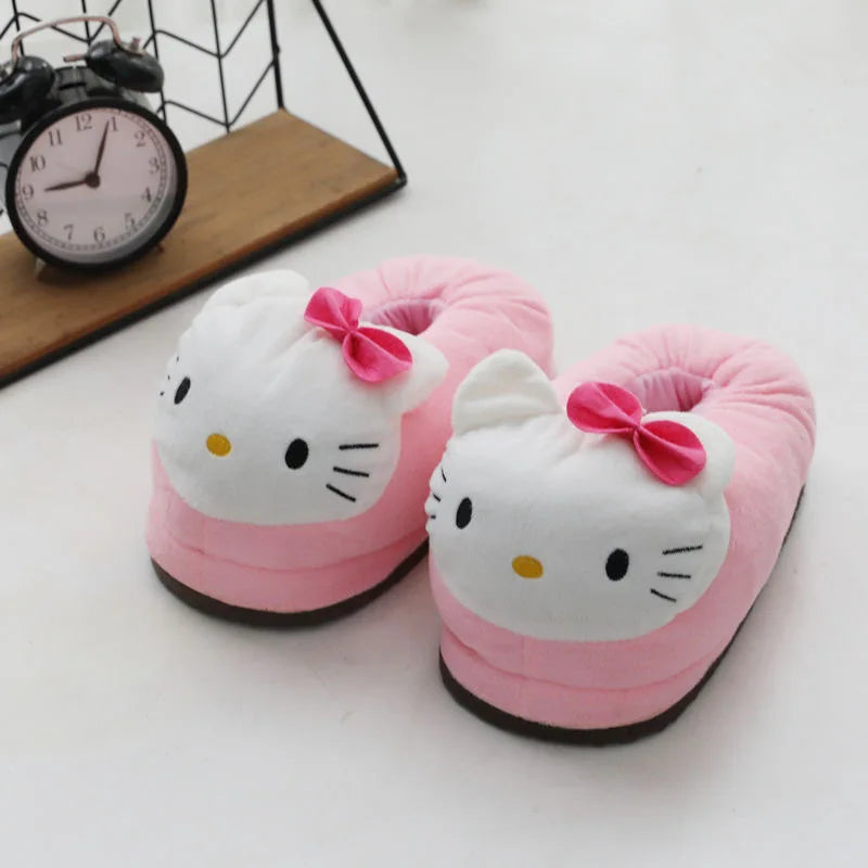 Y2K Hello Kitty Women Plush Cotton Shoes Big Head Slippers Sanrio Kawaii Anime Flat Shoes Winter Warm Thickened Cute Student