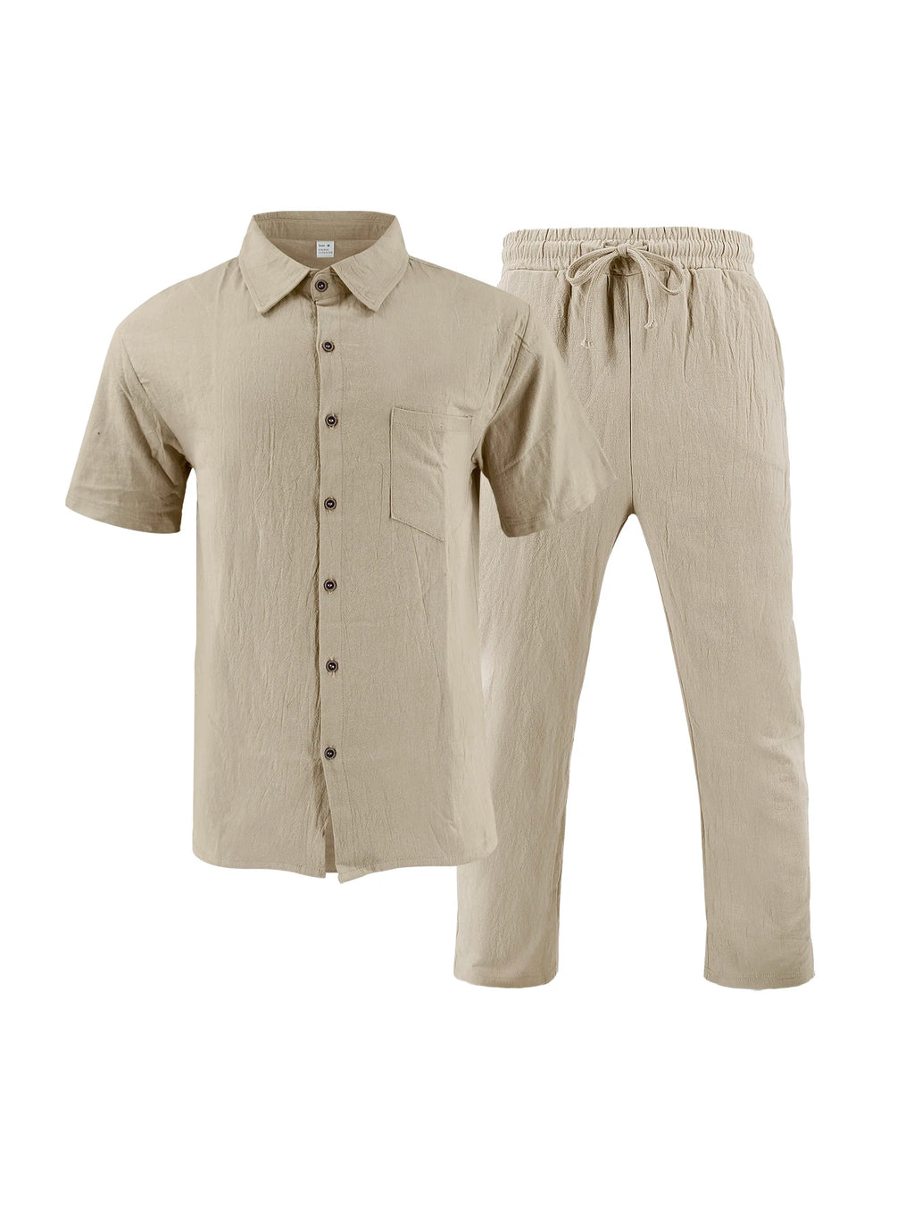 2025 New Arrival Men's Casual Tracksuit Linen Shirt and Pants Set Breathable Summer Outfits for Beach and Daily Wear
