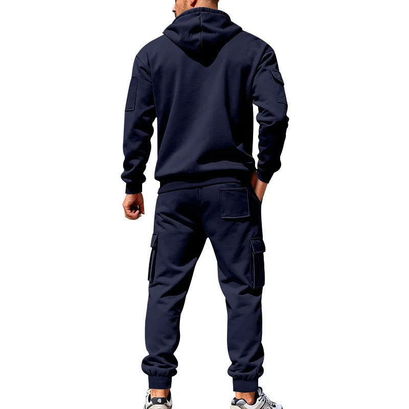 Men's Full Zip Hooded Tracksuit 2 Piece Set Casual Cargo Pocket Jogger Suit Outdoor Sports Hoodie And Pants Set