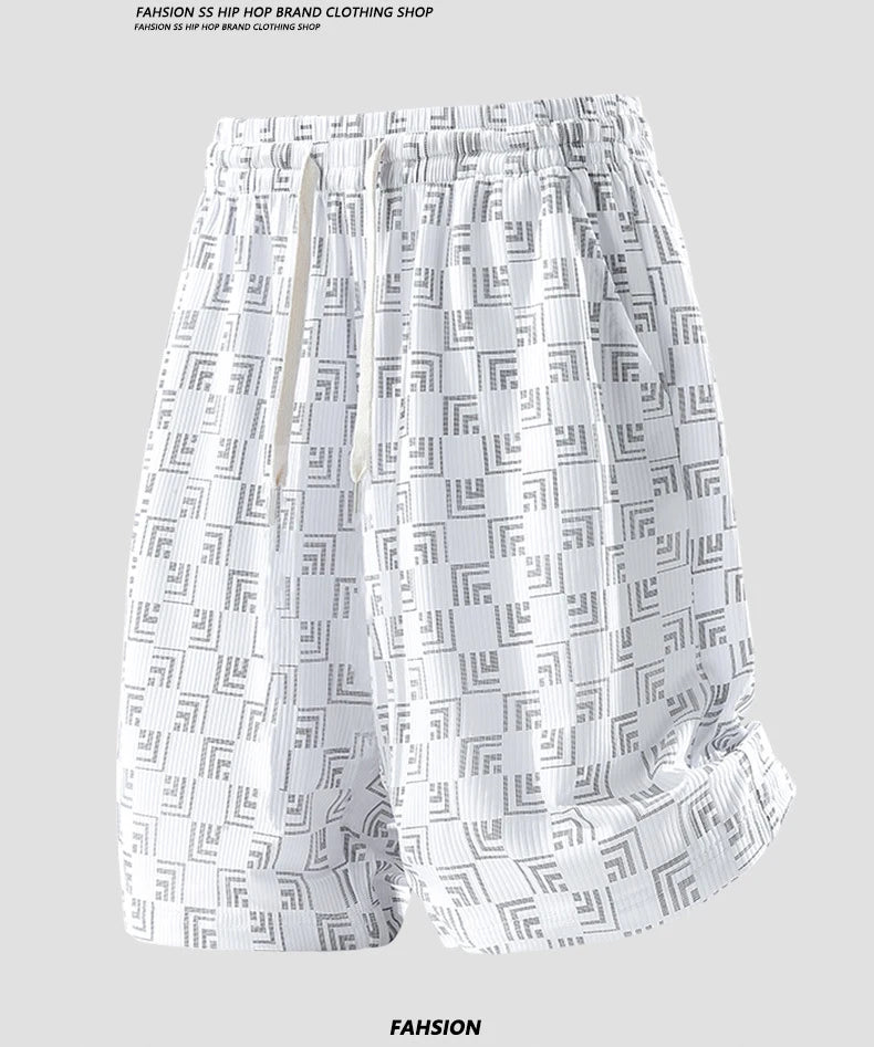 Men's Printed Cargo Shorts Summer Ice Silk Casual Loose Plus-Size 7XL 8XL Shorts Outdoor Gym Running Sports Five-Point Shorts