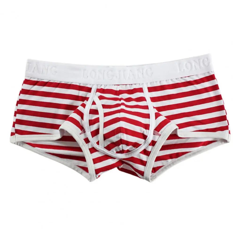 Men Boxer Stripe Side Opening Sexy Mid Rise Male Underpants Comfortable Thin Men Underwear For Bathroom