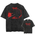 Anime Berserk Guts Printed Washed T-shirt Men Manga Street Tshirts Washed Cotton Harajuku Male Vintage Gothic Tops T Shirt