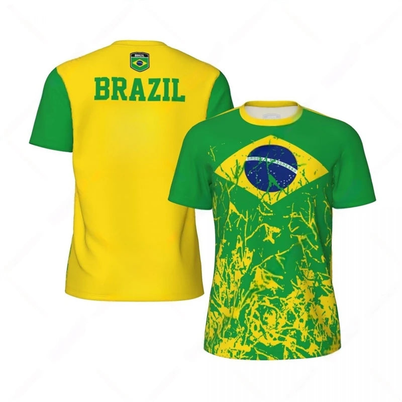 Fashion Brazil Flag Graphic Football T Shirts For Men Summer Trend 3D National Emblem Printed T-shirts Casual Oversized Tees