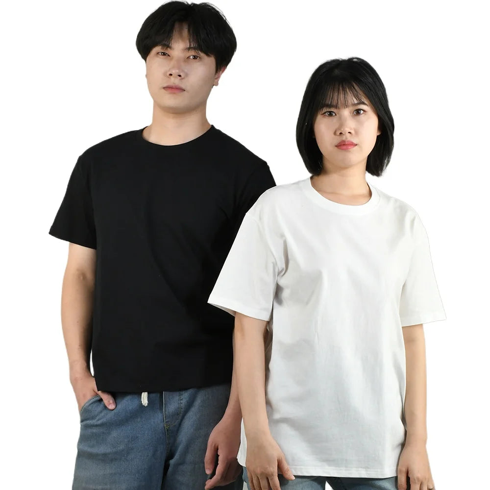 Men Women T-shirt High Qualtity Cotton Short Sleeved T Shirts O Neck Solid Color Tee Black White Breathable Clothing Couple Tops