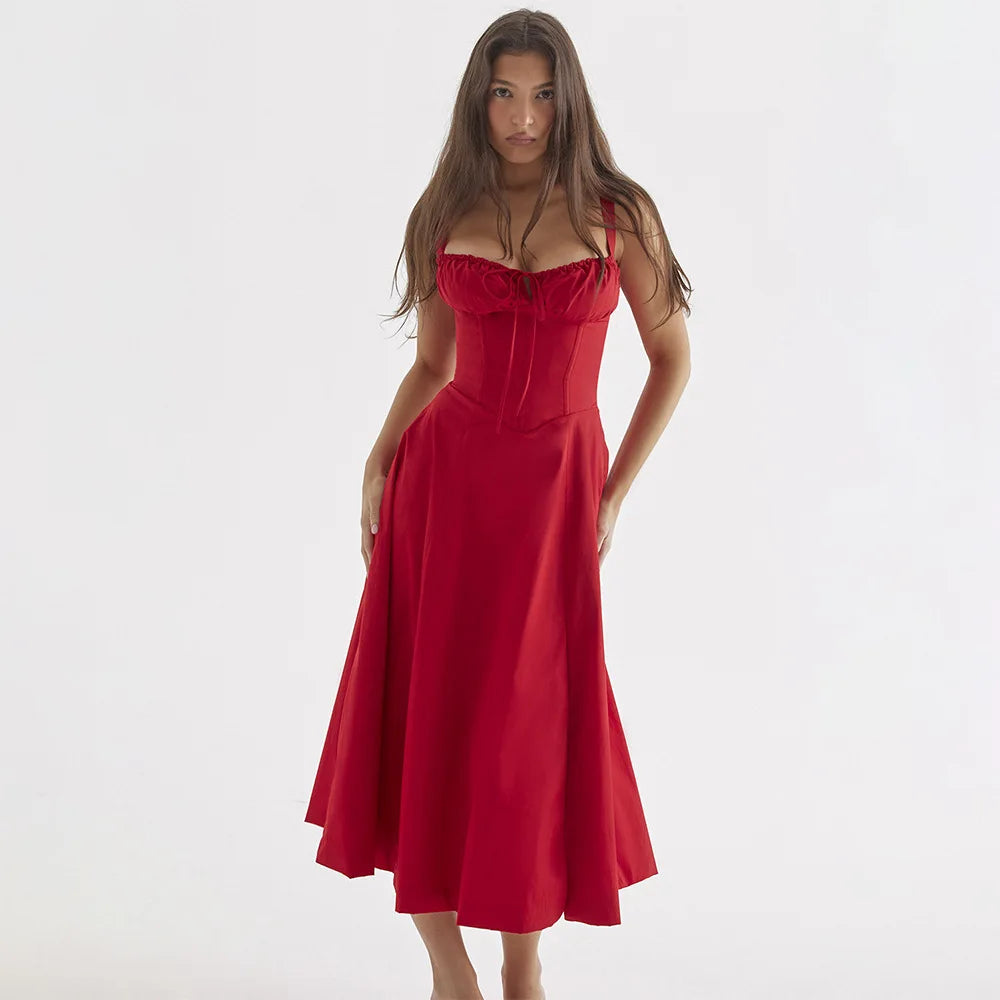 Elegant Long Dresses For Women 2025 Summer Sexy Sling Sleeveless Backless Bandage Party Dress Female Solid Color Maxi Vestidos