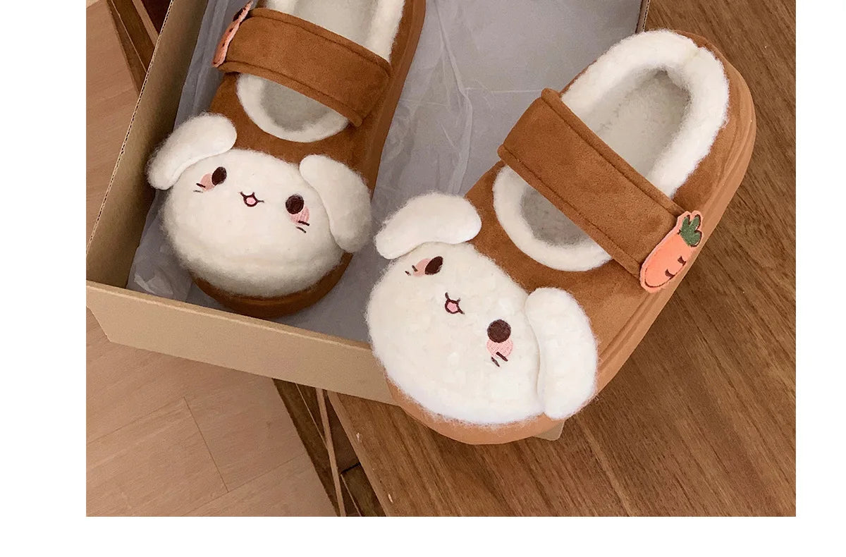 New fuzzy black cat shoes hook loop winter slippers for women indoor mary jane plush shoes mom shallow warm kitty slippers woman