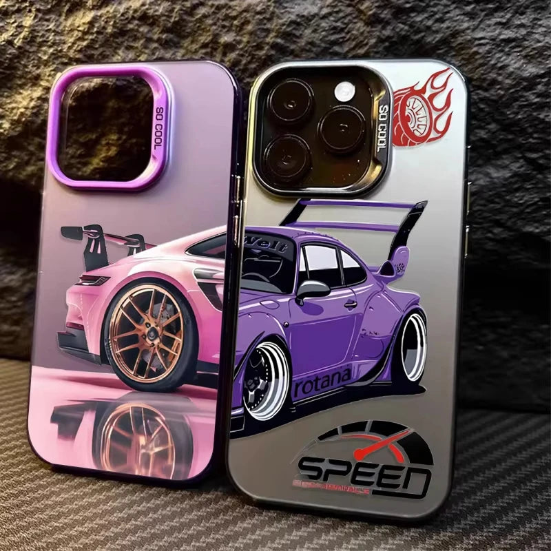 Cool Purple Sports Car SPEED Print Phone Case For iPhone 17 16 15 14 13 12 11 Pro Max JDM Racing Style Wrap Phone Cover For Men
