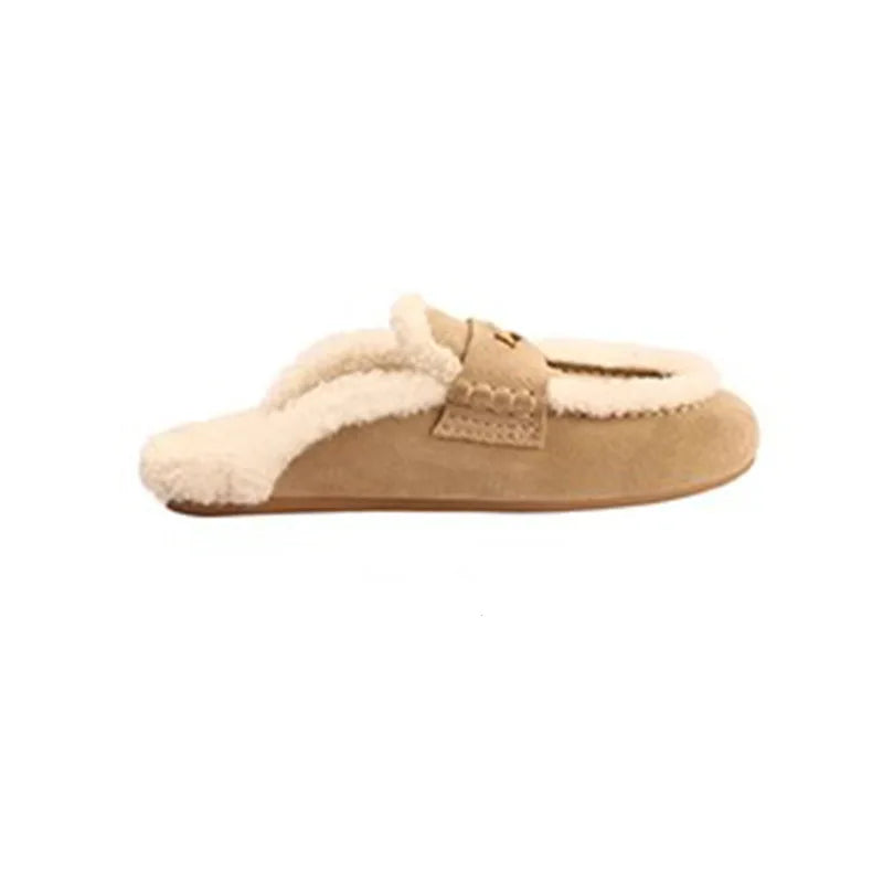 Women's slippers 2025 autumn and winter warm fur half slippers for wearing outside slippers