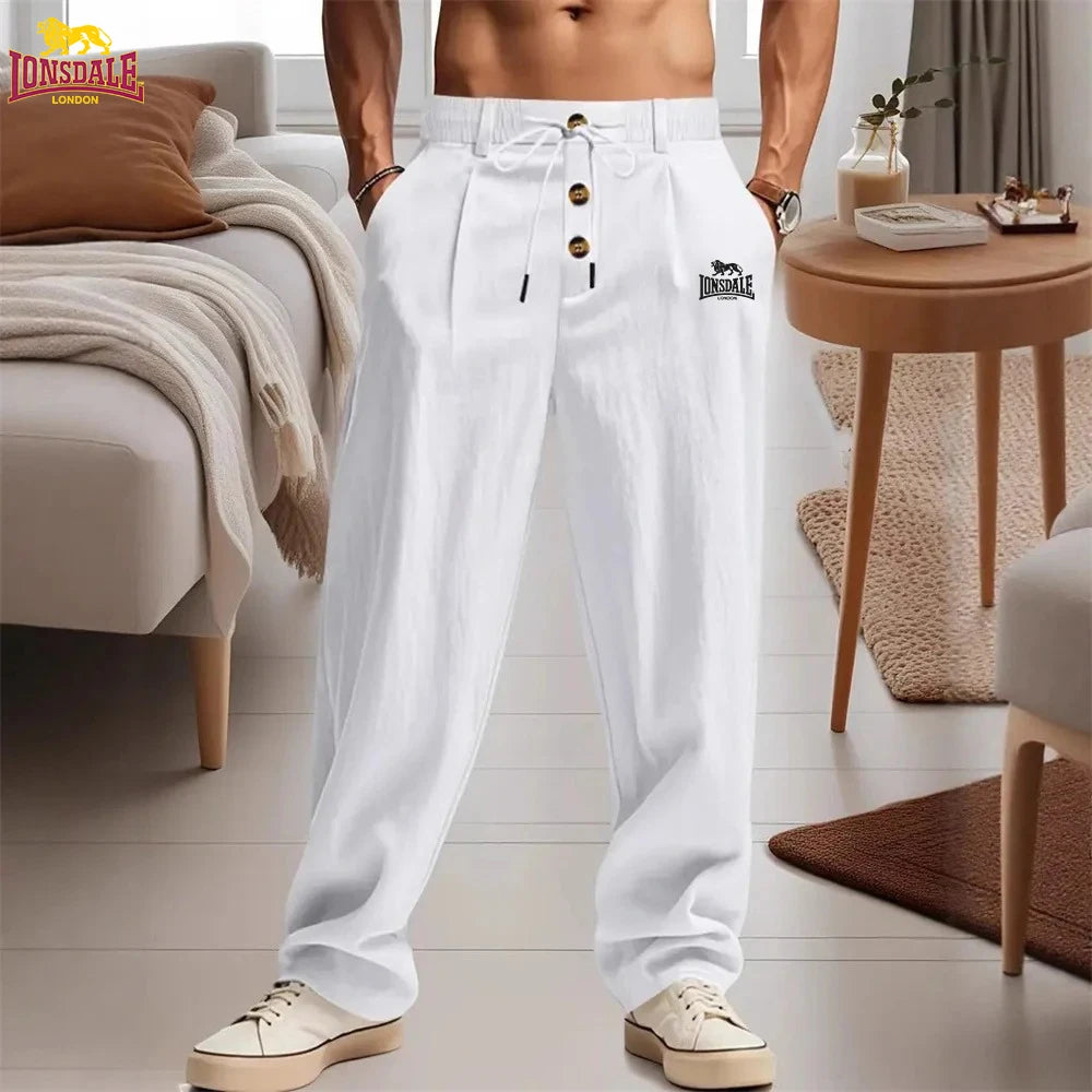 LONSDALE's new men's casual breathable cotton and linen pants, trendy street sport pants, loose straight beach and outdoor pants
