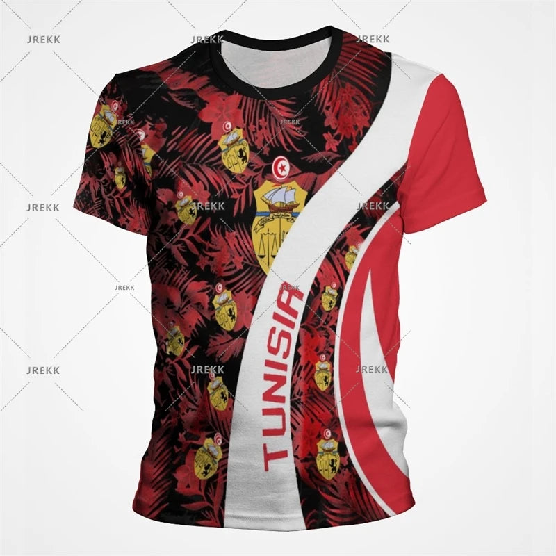 Tunisia National T-shirt For Men's Clothing Red Theme Print O Neck Short Sleeve T-shirts 2025 Summer Men Casual Sport Tee Top