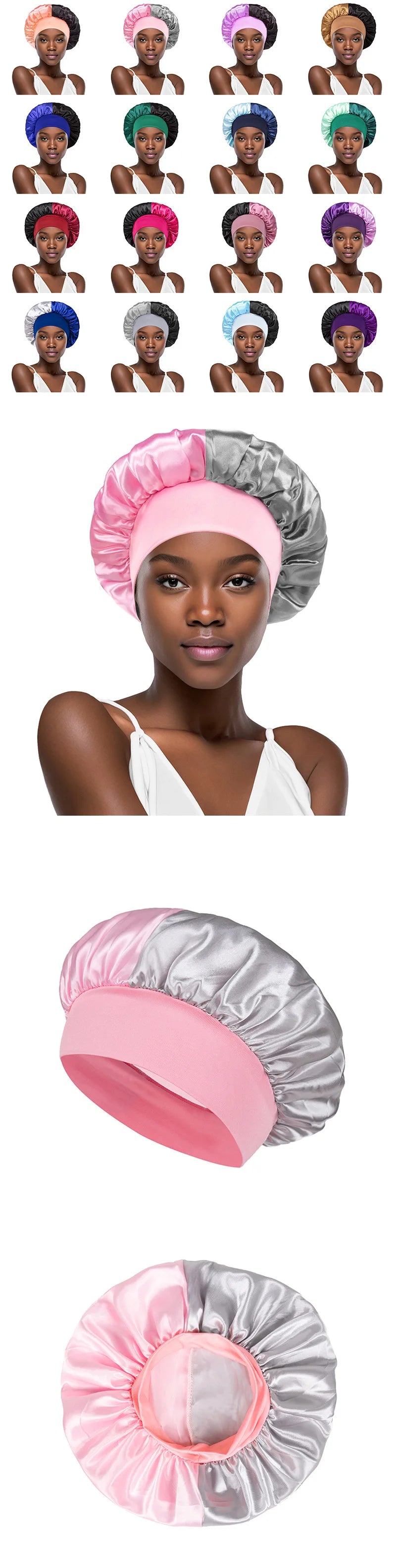 Women Wide Edge Satin Bonnet Sleeping Hat Double Colors Round Shower Caps Unisex Cap Apparel Accessories