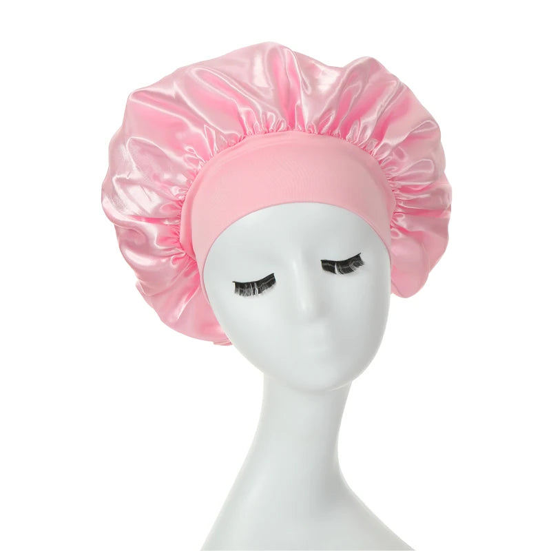 2PCS Milk Imitation Silk Wide Brim Satin Cloth Women's Hair Hat Bonnet Elastic Band Headwear bonnets for women
