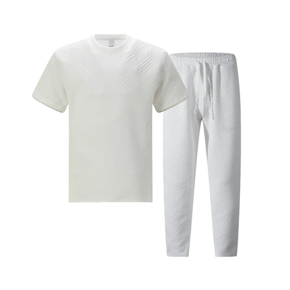 Men's Textured Fabric 2 Piece Set Short Sleeve T-Shirt & Drawstring Pants Casual Outfit Lightweight Breathable Streetwear for Sp