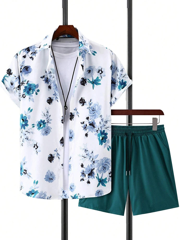 Hawaiian Men's Short Sleeve Shirt And Beach Shorts Set Beach Party Men's Shorts Summer Vacation Fashion Men's Casual Shirt