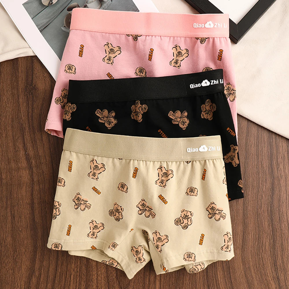 3PCS/Pack Autumn Winter Cotton Cute Bear Print Women's Panties Antibacterial Breathable Crotch Underwear Comfortable Soft Linger