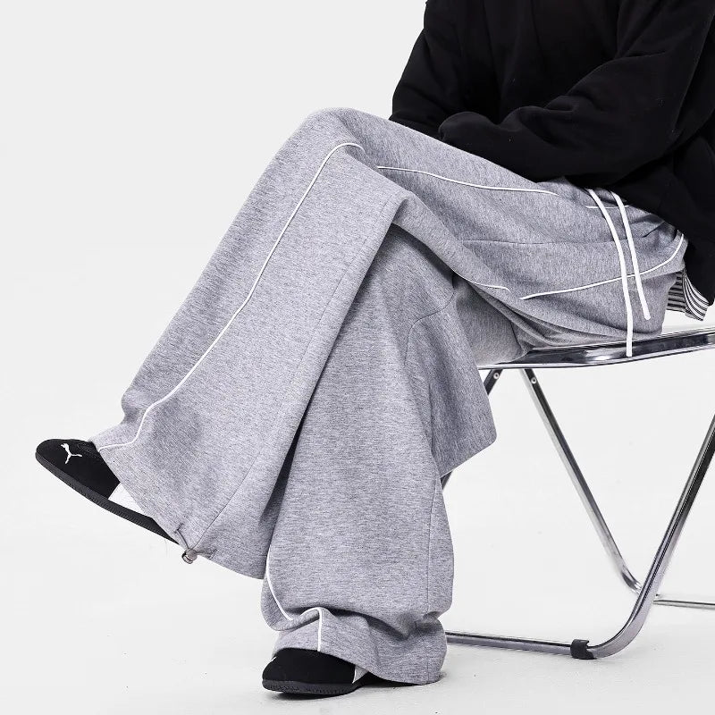 Men's Minimalist Oversized Wide Leg Sweatpants Contrast Stripe Drawstring Waist Streetwear Pants