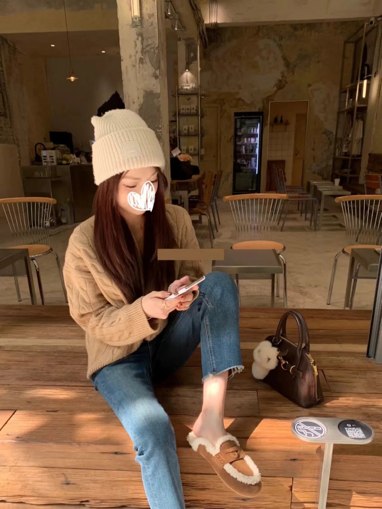 Women's slippers 2025 autumn and winter warm fur half slippers for wearing outside slippers