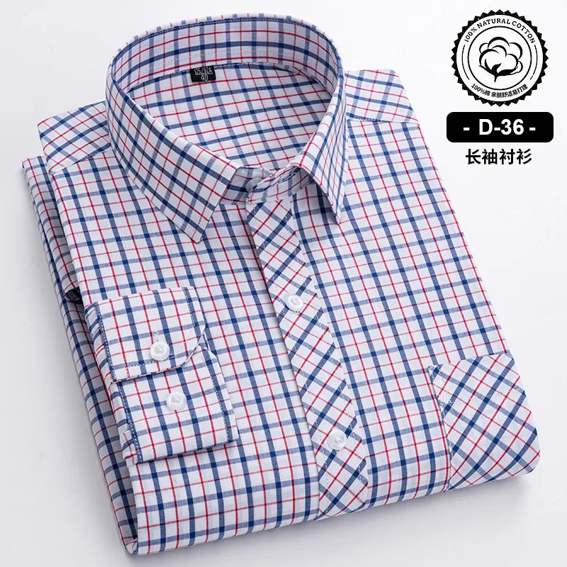 New Cotton Plaid Casual Shirts For Men Long Sleeve Fashion Print Checked Regular Fit Mens Plaid Shirts Dress Daily Clothing Soft