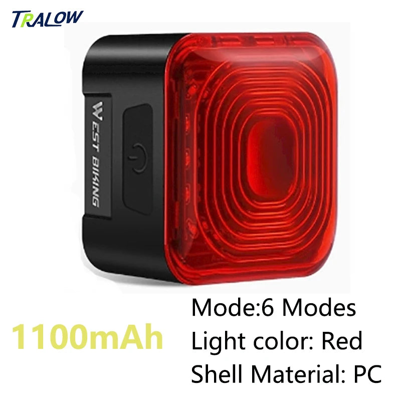 TRALOW Smart Bicycle Brake Sensing Tail Light Rechargeable LED Rear Lamp High Brightness Warning Light for MTB Road Bike Safety