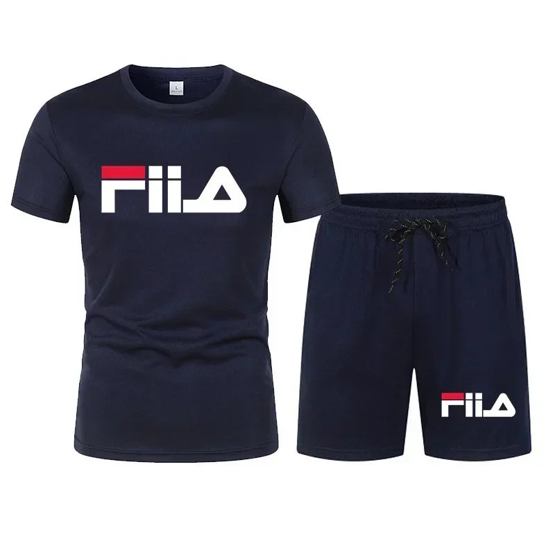 Men's short-sleeved suit, modern casual summer sports outfit, moisture-wicking and breathable mesh T-shirt and shorts combinatio