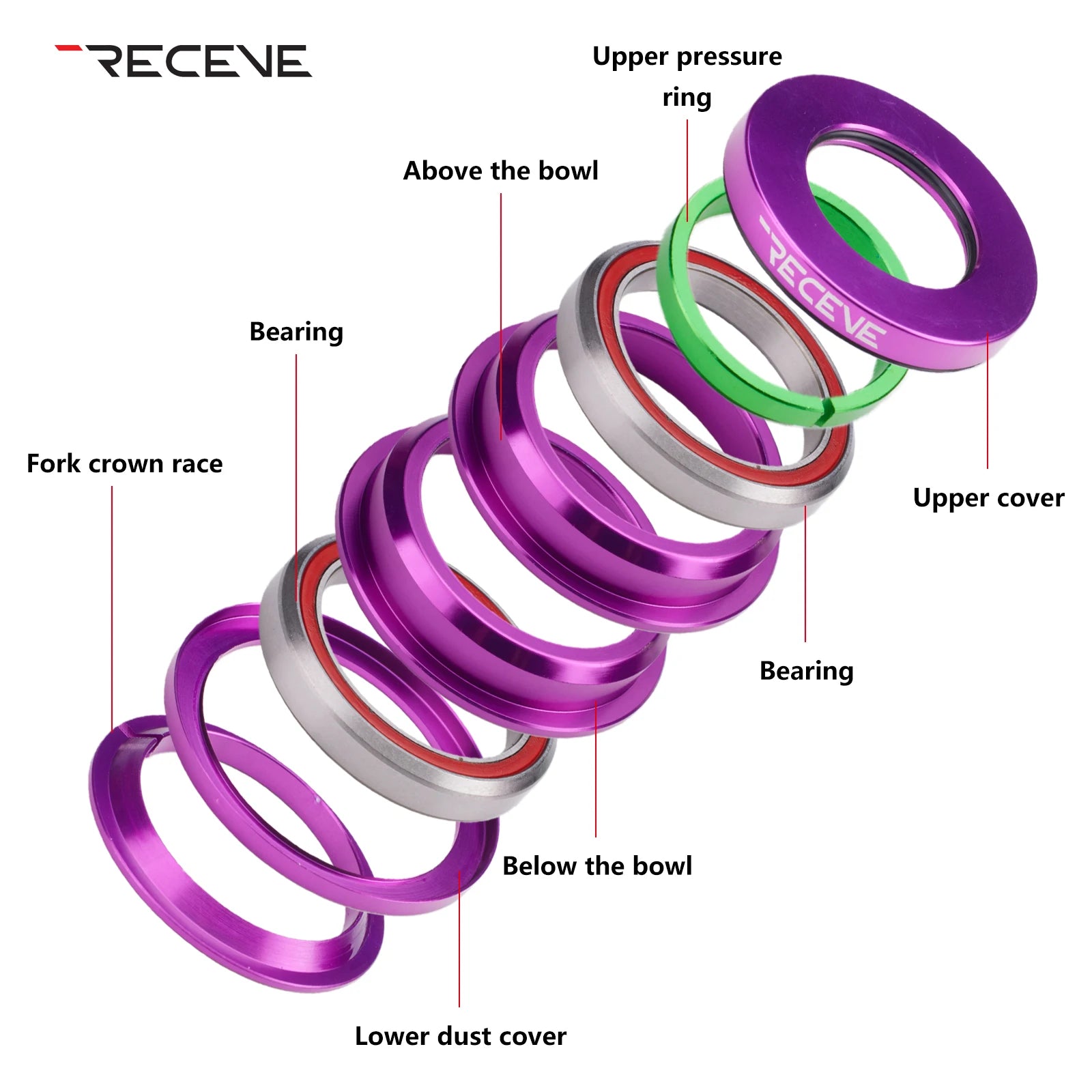 RECEVE Folding Bike Headset 44mm Bmx Headset 1 1/8 Bicycle  Steering Box Cycling Head Set Bearing Aluminum Alloy Steering Column