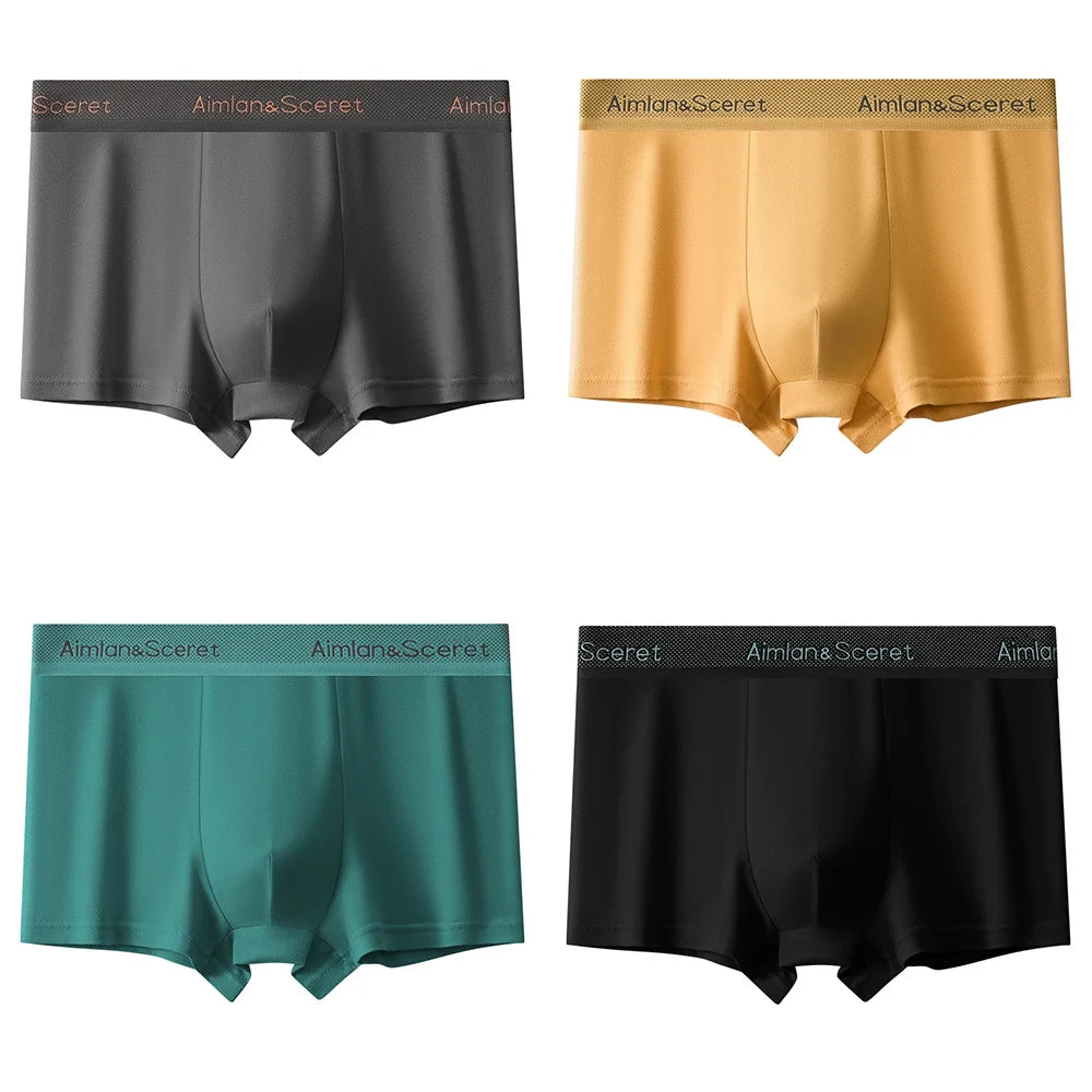 4Pcs Men Underwear Sporty Boxers Plus Size Youth Boxer Shorts Comfortable Breathable Flat Pants Men's Square Panties Briefs Gift