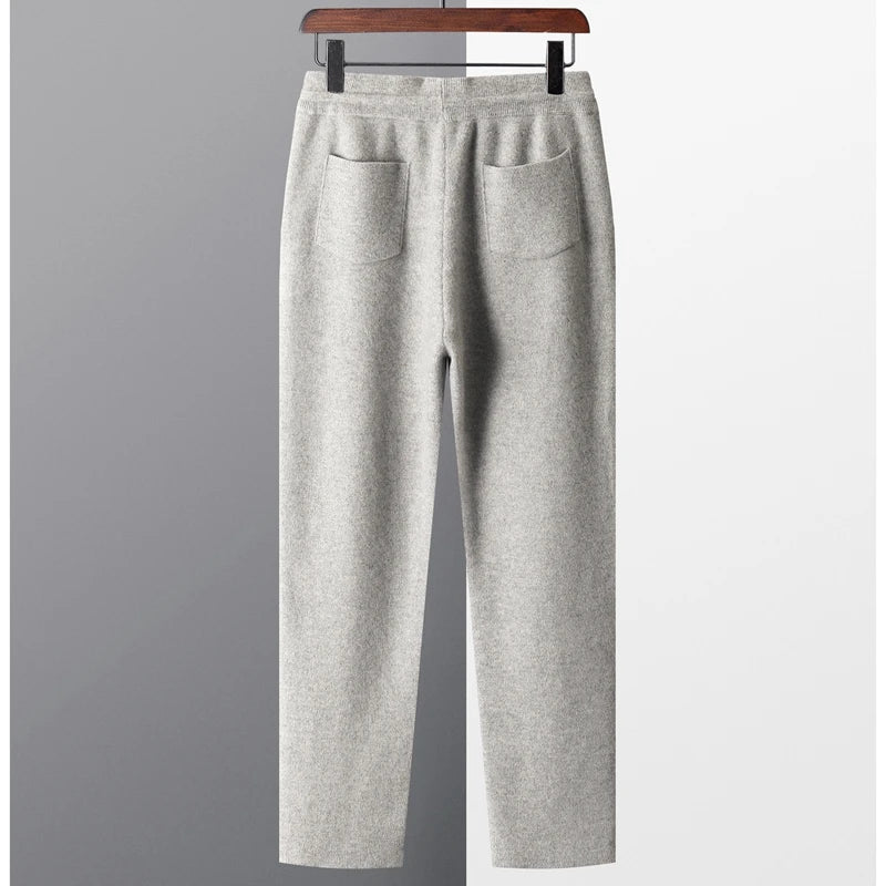 Autumn And Winter New Thick Leisure Cashmere Pants Men's Slim Knitted Pants 100% Pure Wool Pants To Keep Warm
