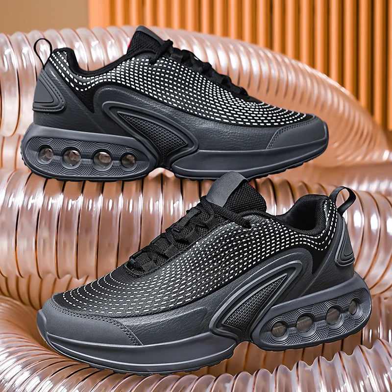 Mens Running Shoes Trendy PU Leather Luxury Design Cosy Cushioning Sneakers Breathable Street Fashion Fitness Training Shoes