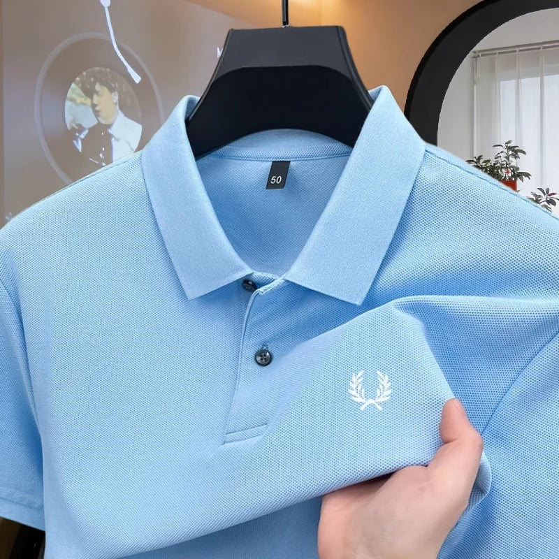 100% pure cotton 2026high-end brand men's short sleeve polo shirt summer fashion luxury wheat embroidery golf top casual T-shirt
