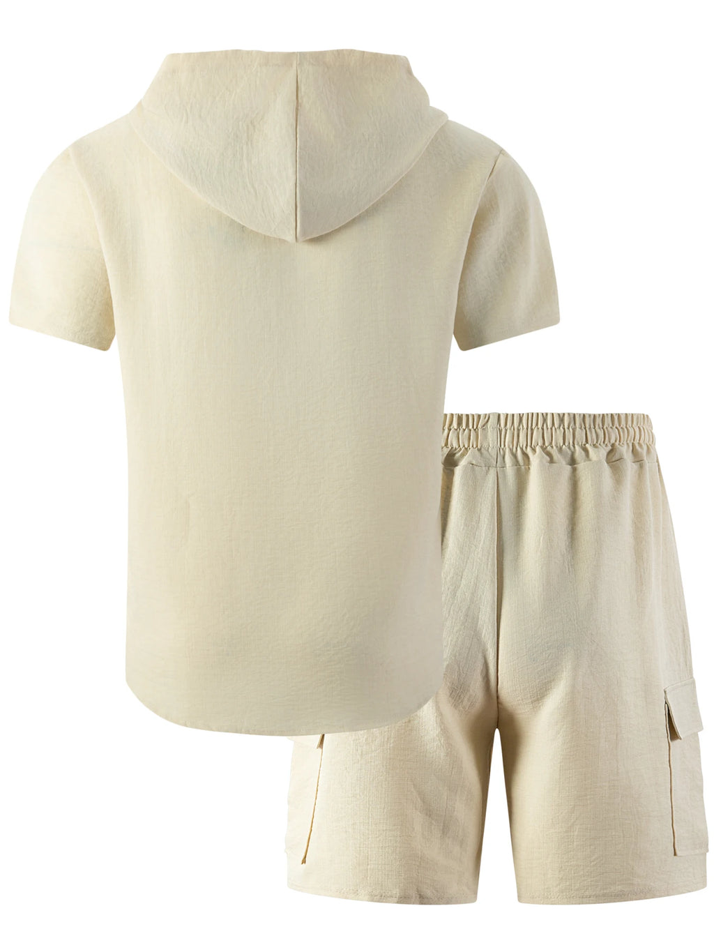 2026 New Men's Summer Casual Suit - Hooded Short-Sleeved Shirt and Drawstring Work Pants Set