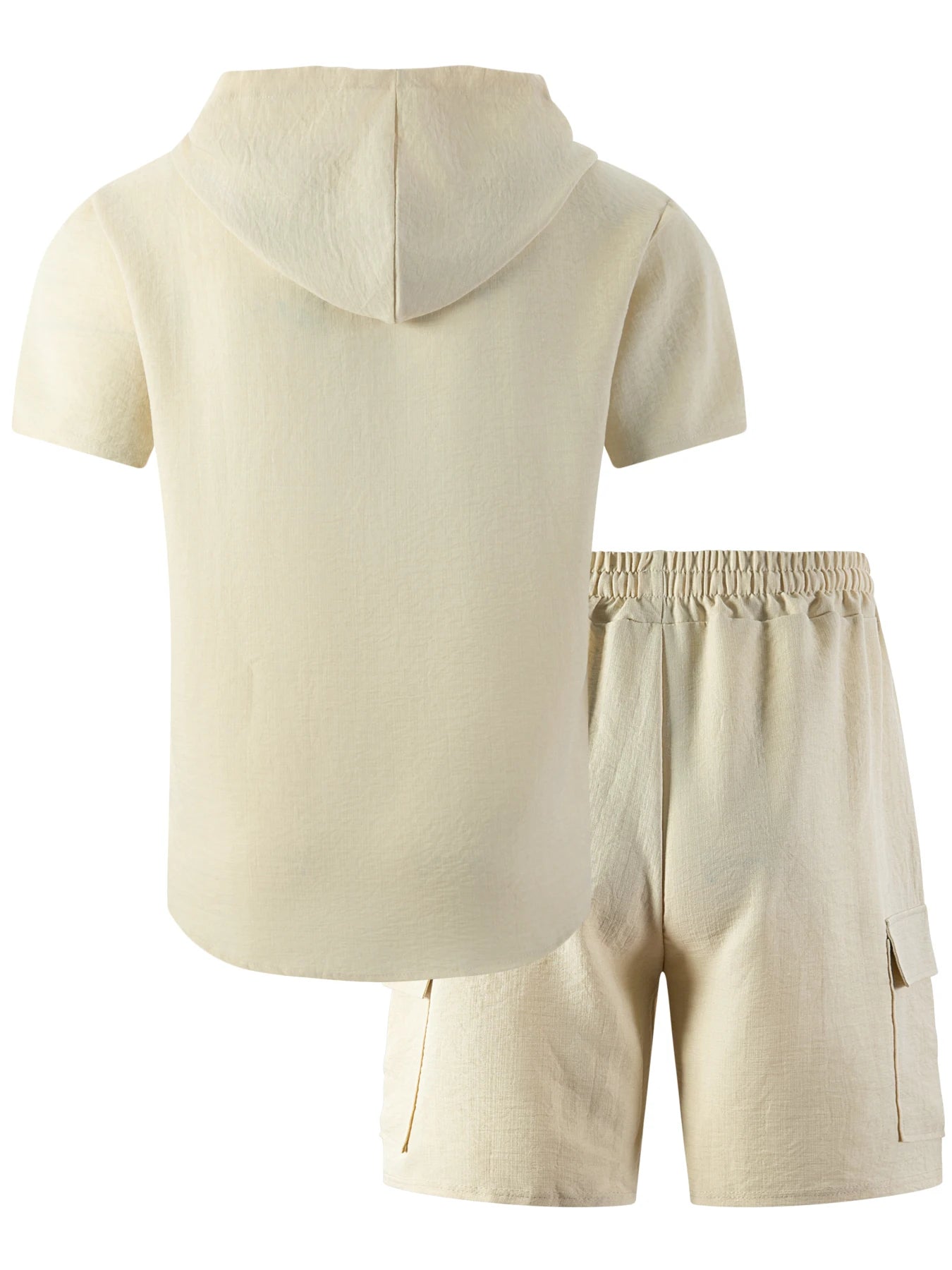 2026 New Men's Summer Casual Suit - Hooded Short-Sleeved Shirt and Drawstring Work Pants Set
