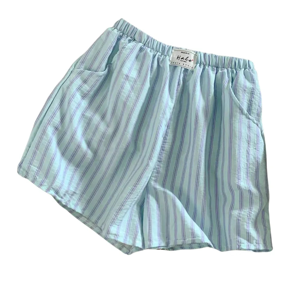 Comfortable Spring Summer Casual Shorts Women Chic High Waist Stripe Short Pants Baggy Elastic Waistband Thin Loose Shorts Women