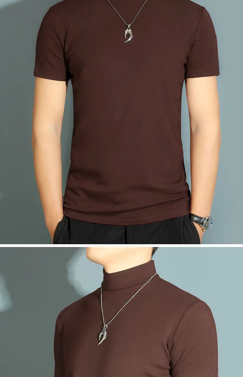 1pcs Thin New Men Half High Collar T shirts Short-sleeve Tee Fitness Joggers Bodybuilding Quick Dry tshirt Male Gym Clothes Tops