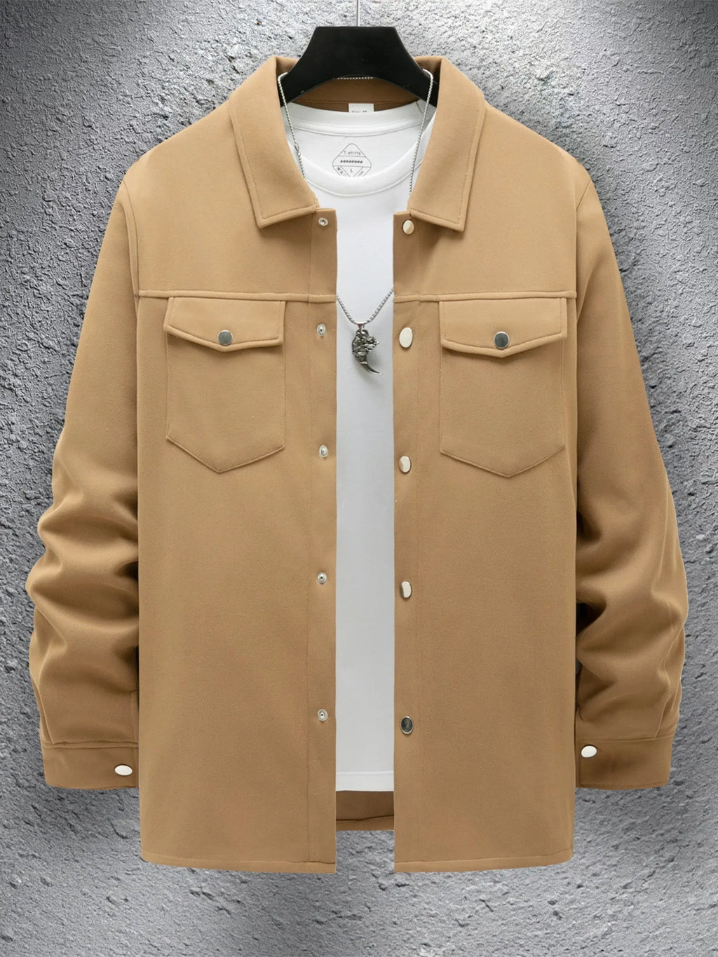 2025 new men's casual spring and autumn solid color single-breasted jacket pocket long-sleeved coat