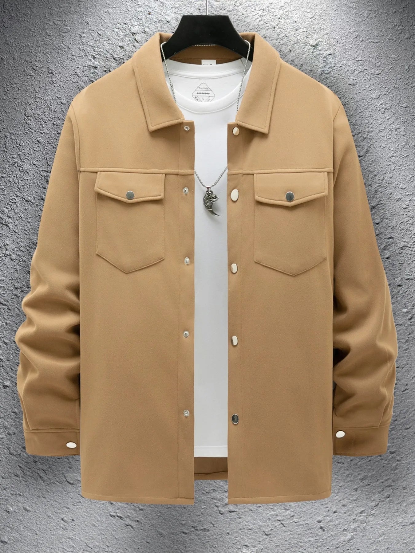 2025 new men's casual spring and autumn solid color single-breasted jacket pocket long-sleeved coat
