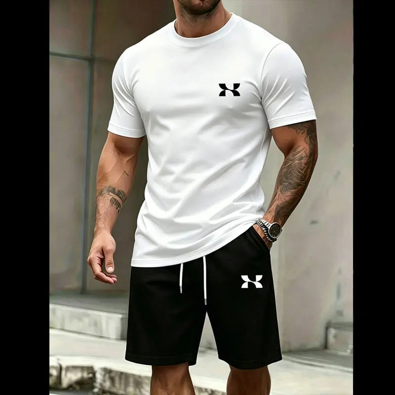 2026 Hot Selling Men's 2-Piece Tracksuit, Summer Short Sleeve T-Shirt and Shorts Set for Running Fitness Casual Outdoor