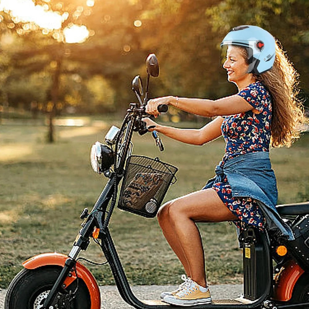 Open Face Motorcycle Helmet with Sun Visor Adult Motorcycle Helmet All Year Use Adults Semi-Open Helmet Woman Men Moto Equipment