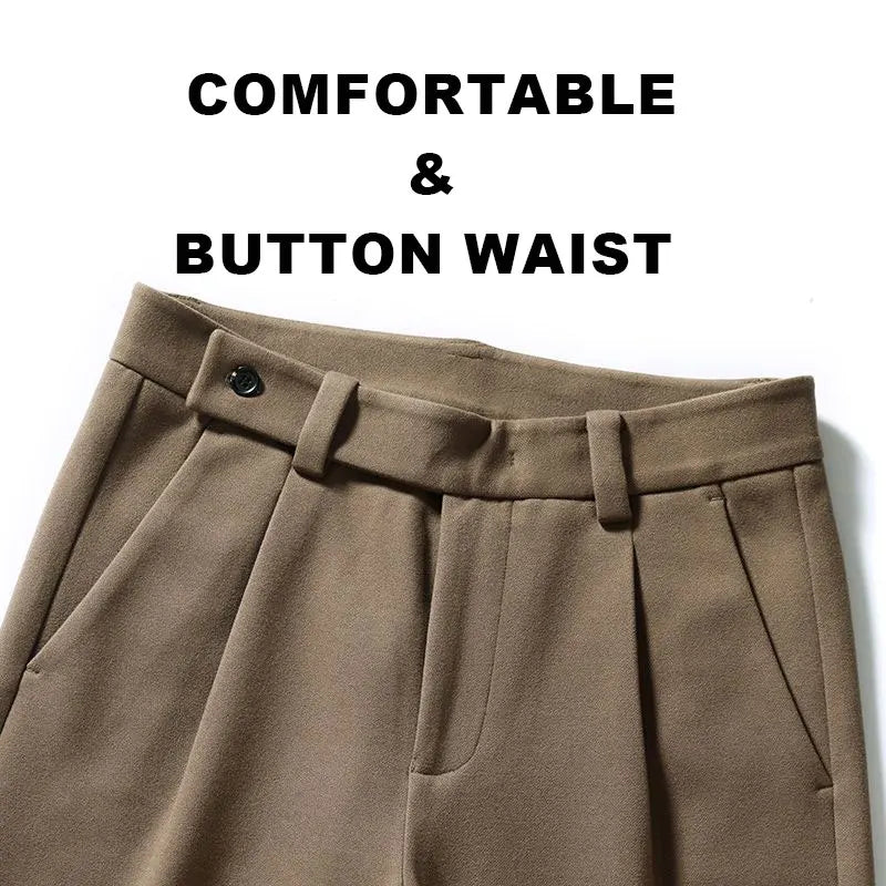 Brown Heavy Duty Woolen Straight Casual Brushed Pants Men High Quality Korean Business Work Trousers