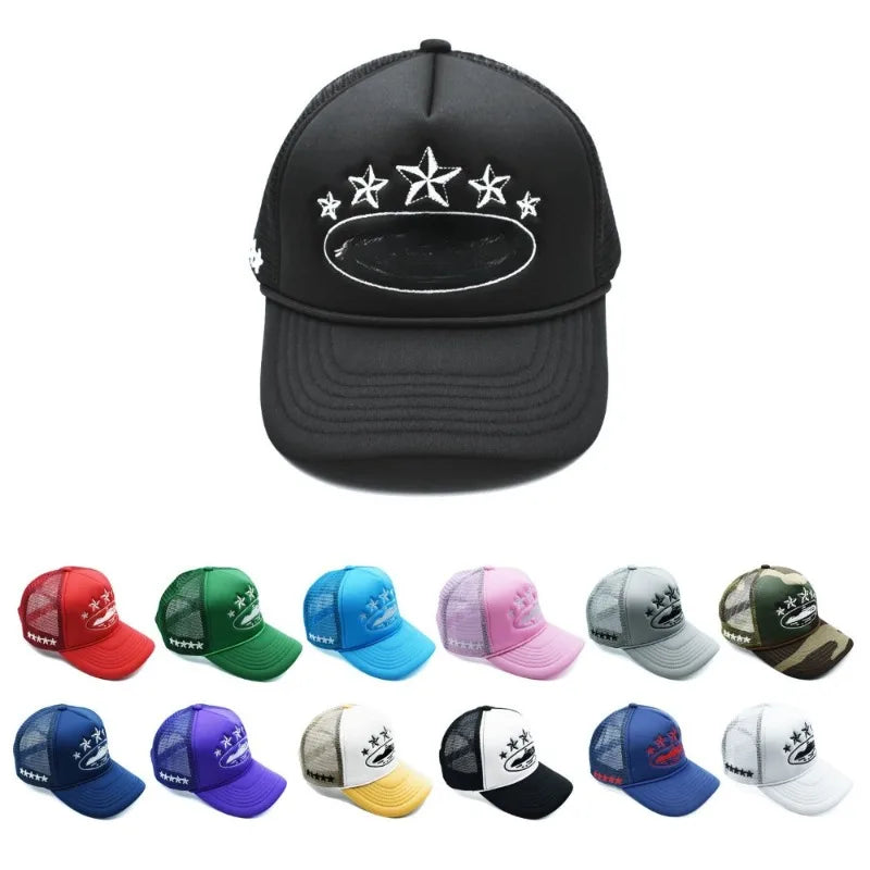 2026 Summer New Fashion 5 Stars Island Embroidery Baseball Cap for Men and Women Breathable Mesh Cap Adjustable