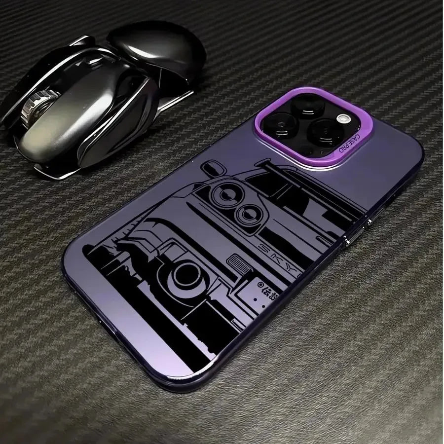 JDM Dream Car Cool Phone Case for iPhone 16 15 14 Plus 16E 13 12 11 Pro MAX Plating Matte Hard Phone Back Cover