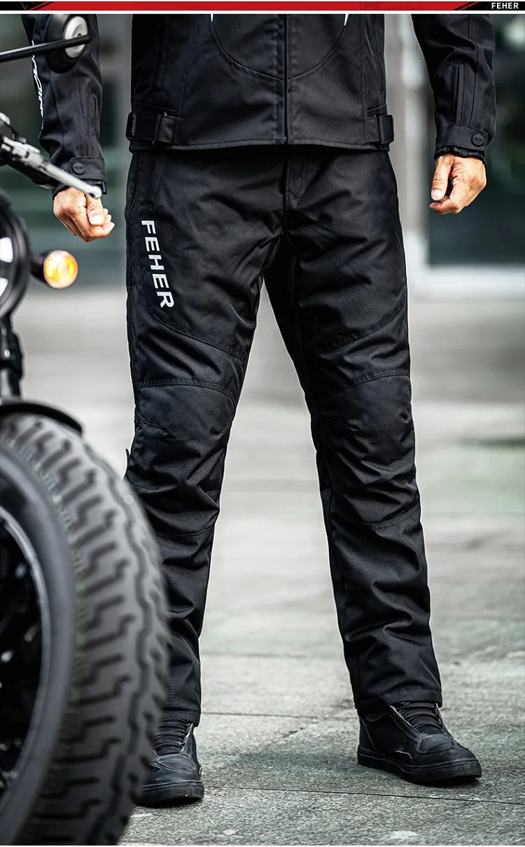 FEHER Motorcycle Pants Winter Waterproof Quick-release Thermal Motorbike Trousers Unisex Built-in Removable CE Protective Gear